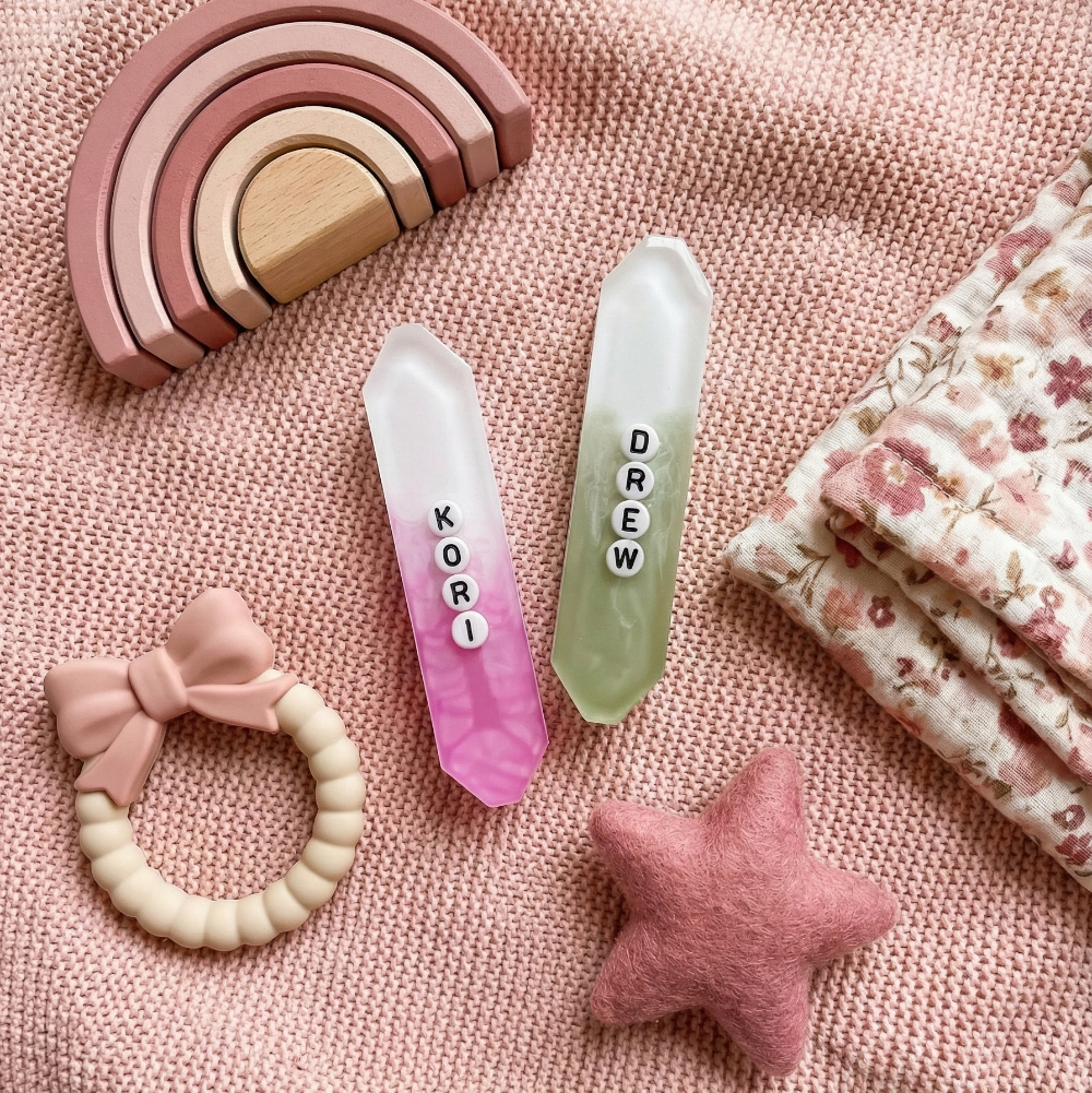 Cute pink and sage girl tie dye mezuzahs