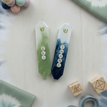 sage and blue tie dye boys mezuzahs