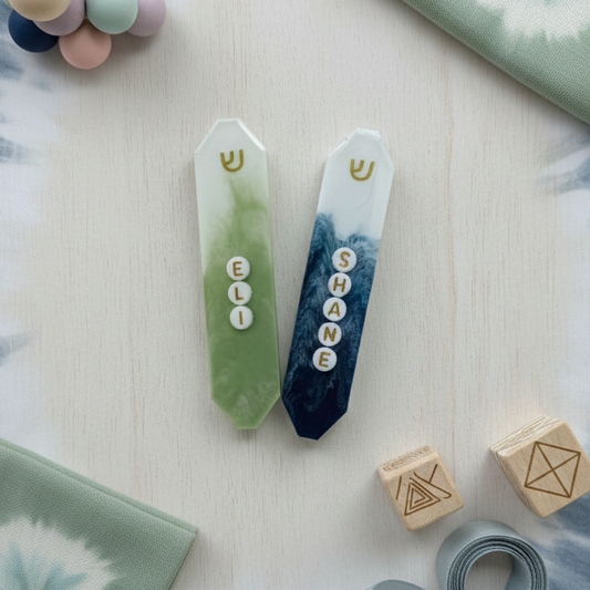sage and blue tie dye boys mezuzahs