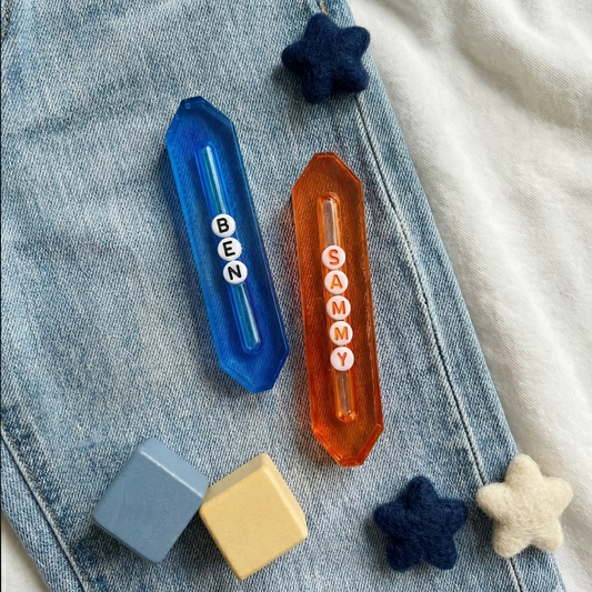 blue and orange translucent resin Mezuzah